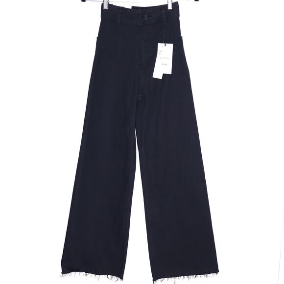 ZARA NEW The Marine Straight Jean Black High Rise Wide Leg Frayed Women's 0 - Picture 1 of 11